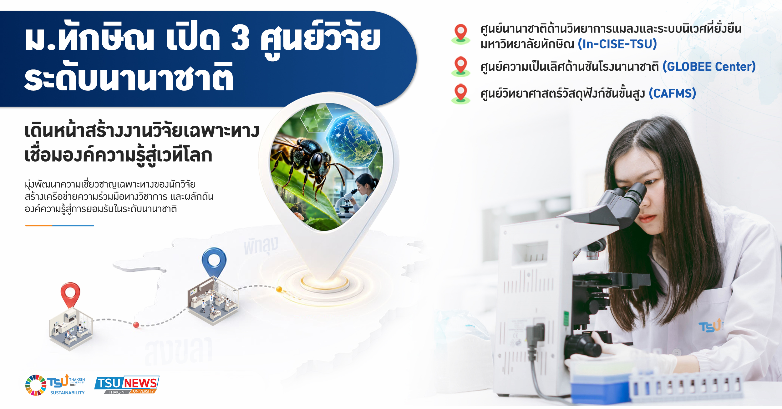 ม.ทักษิณ เปิด 3 ศูนย์วิจัยระดับนานาชาติ เดินหน้าสร้างงานวิจั